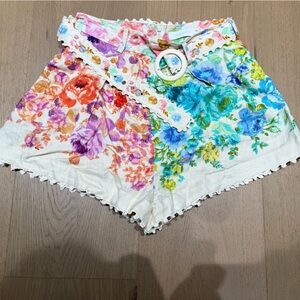 Zimmermann Floral Linen-Blend High-Waist Shorts with Belt